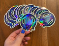 holographic Sticker "Soap die Seifenblase" Aufkleber – 6,5cm x 7cm – Wetterfest – süßer Charakter – Künstlerin Joca