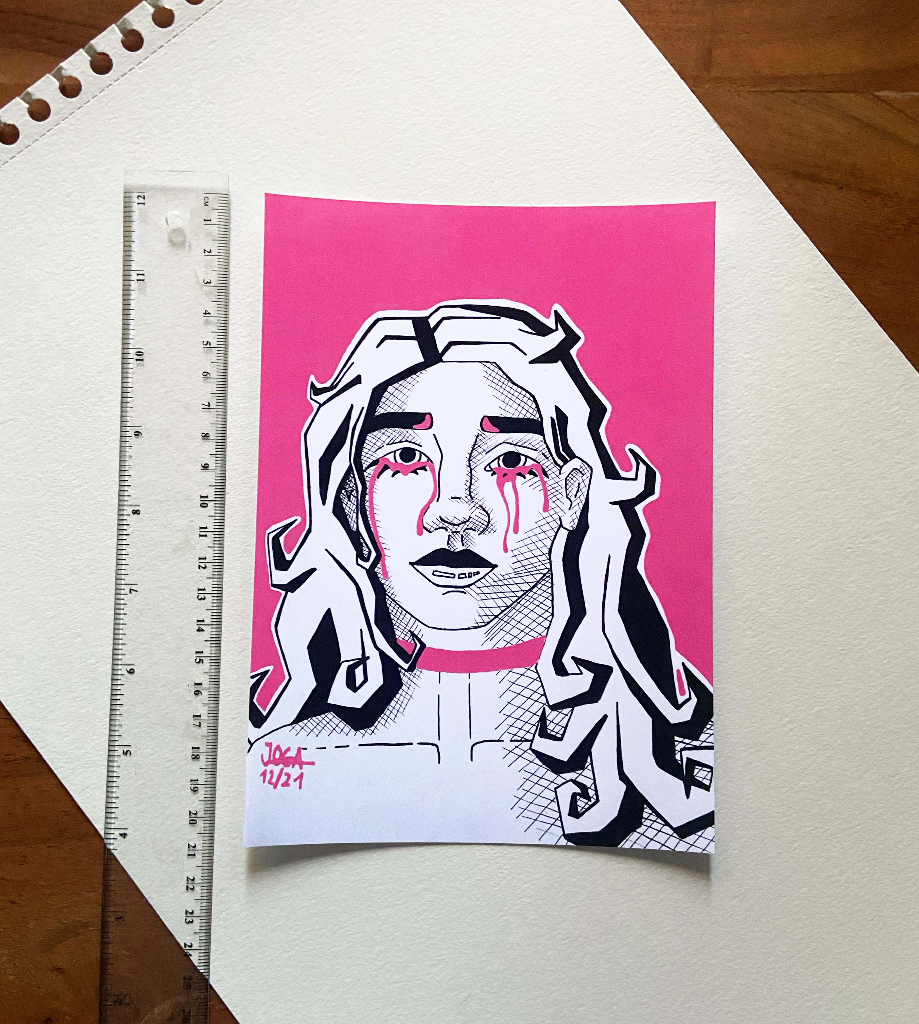 Kunstausdruck Artprint "Crying in Pink" – A5 // Acrylgemälde Künstlerin Joca, Digital Druck