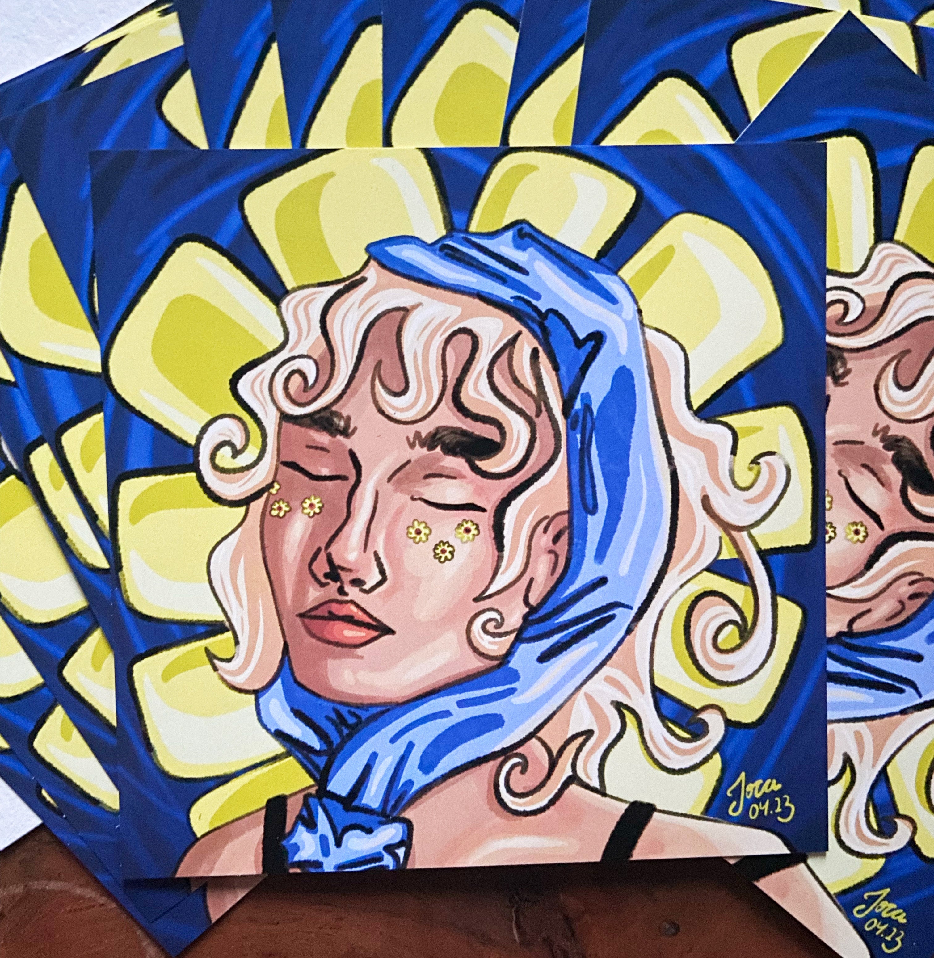 Kunstausdruck – "flower of light" – 15cmx15cm glänzender Bildausdruck – Gemälde Poster – Dekoration – Portrait – Künstlerin JocaArt