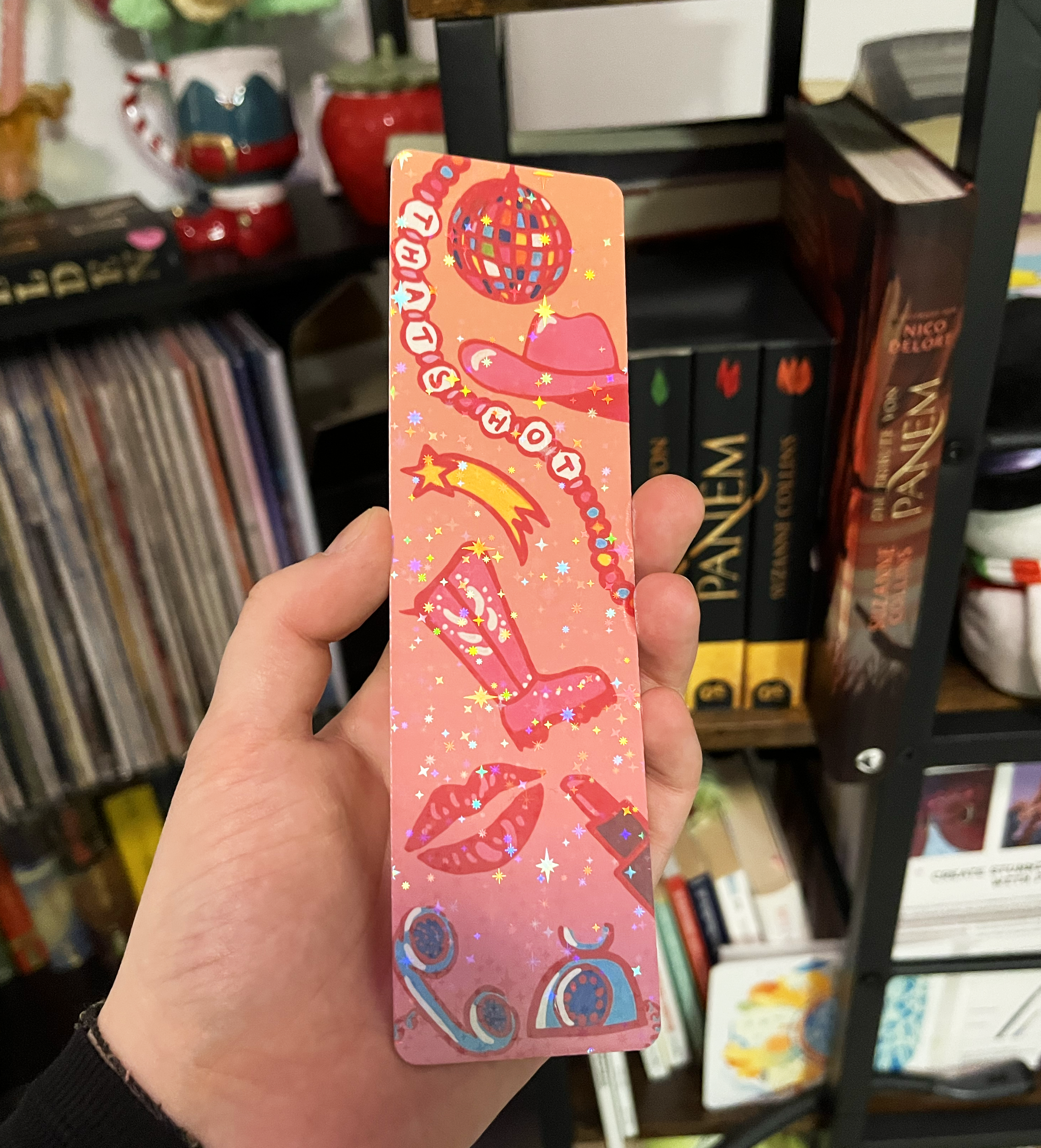 Girly Pop Konzert inspiriertes Lesezeichen, Print mit holographischer Sternen Folie laminiert, knickfest, Bücherliebe