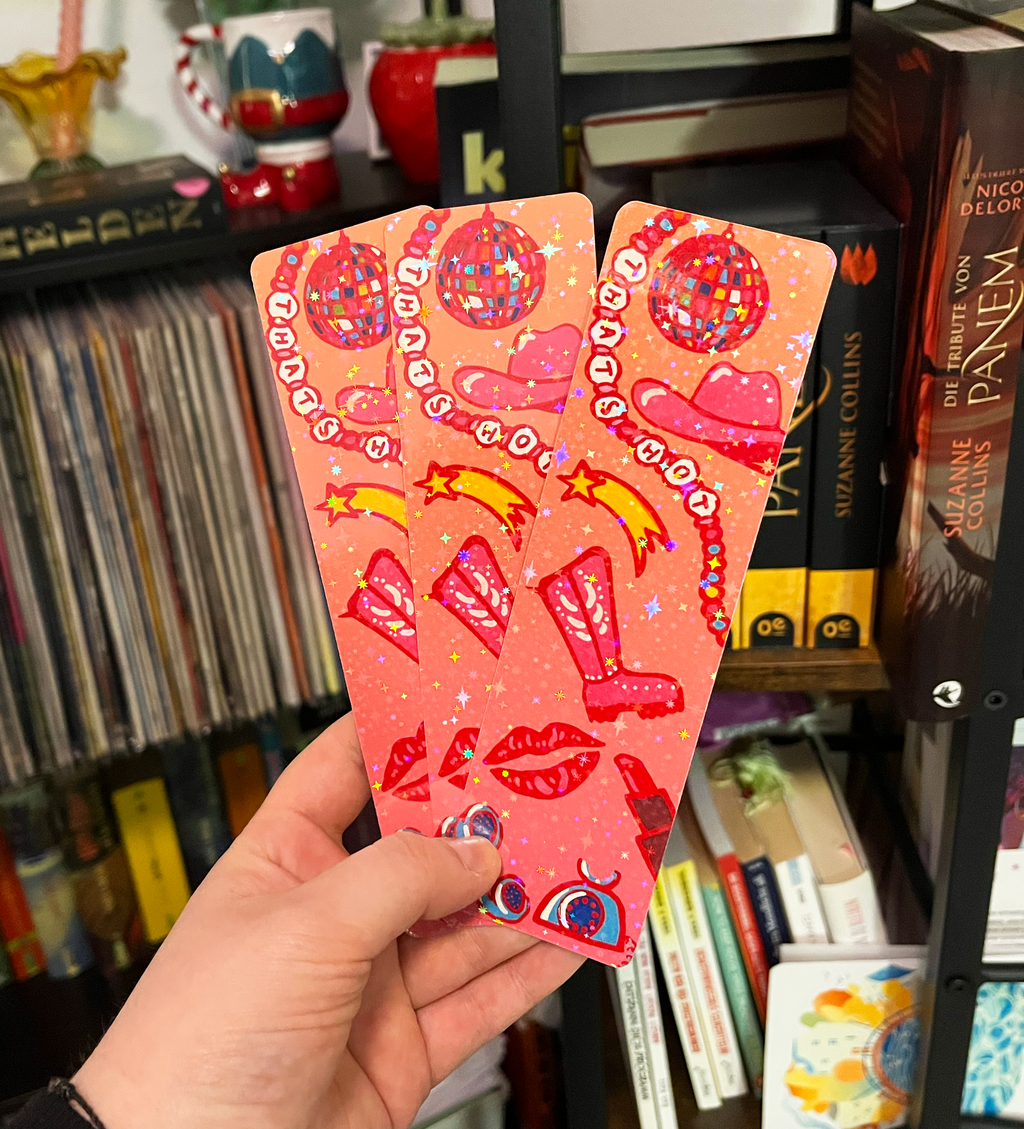 Girly Pop Konzert inspiriertes Lesezeichen, Print mit holographischer Sternen Folie laminiert, knickfest, Bücherliebe