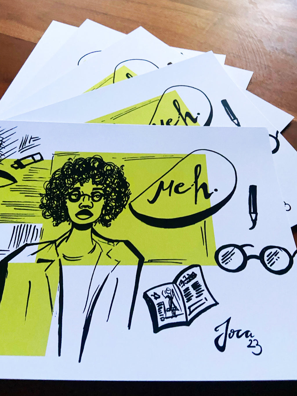Kunstausdruck Artprint "Meh" – A5 // Tusche Illustration, Sketchbook Spread, Postkarten Größe – Künstlerin Joca, Digital Druck