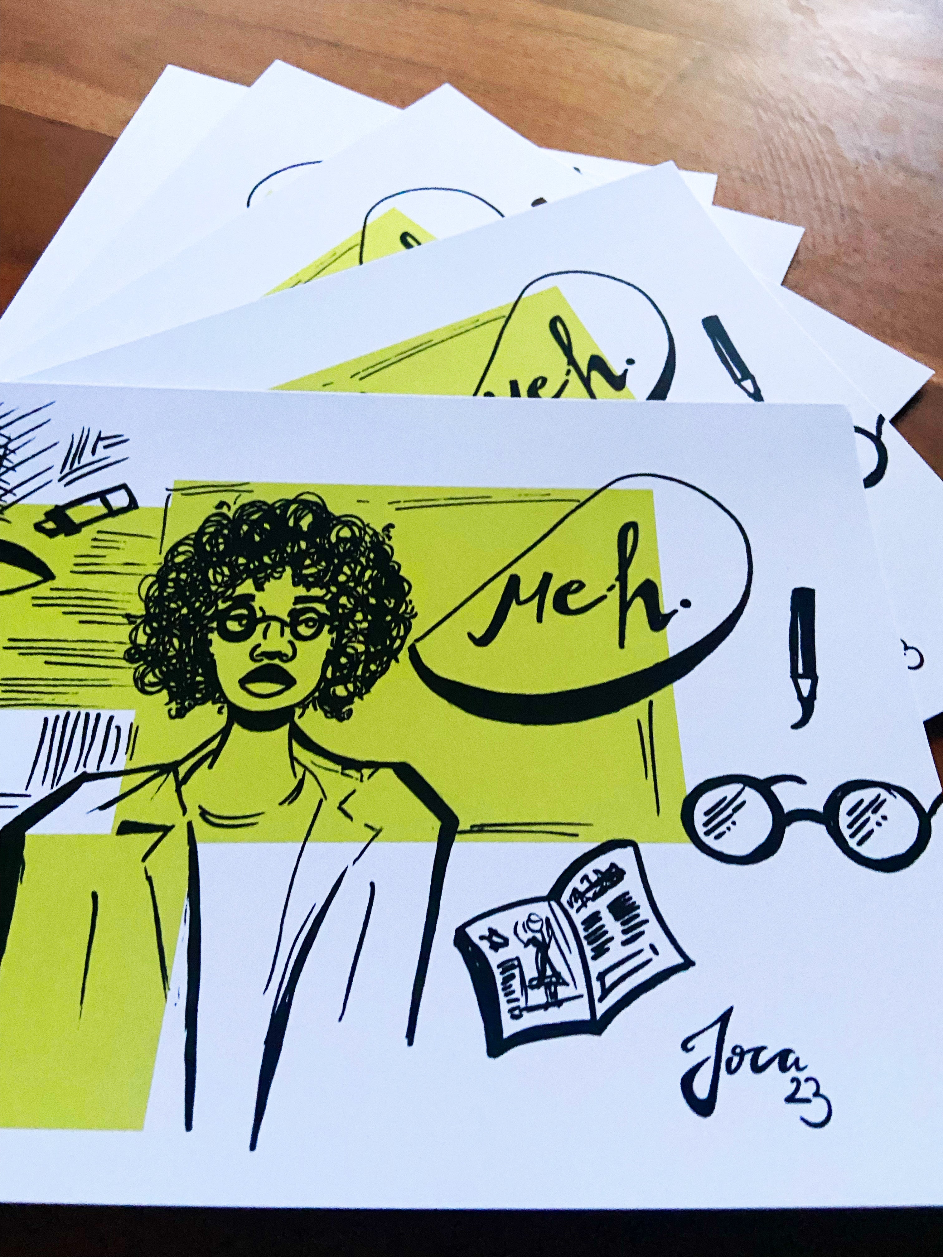 Kunstausdruck Artprint "Meh" – A5 // Tusche Illustration, Sketchbook Spread, Postkarten Größe – Künstlerin Joca, Digital Druck