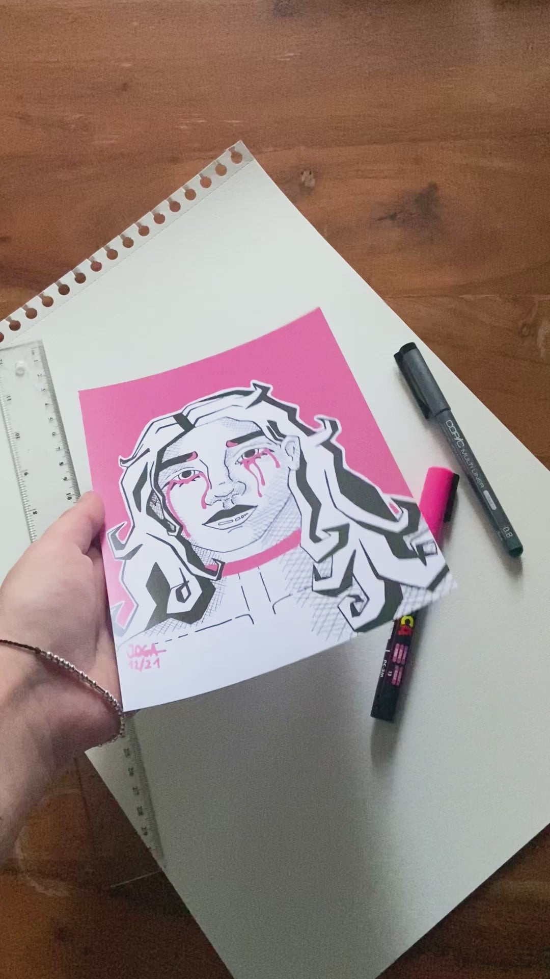 Kunstausdruck Artprint "Crying in Pink" – A5 // Acrylgemälde Künstlerin Joca, Digital Druck