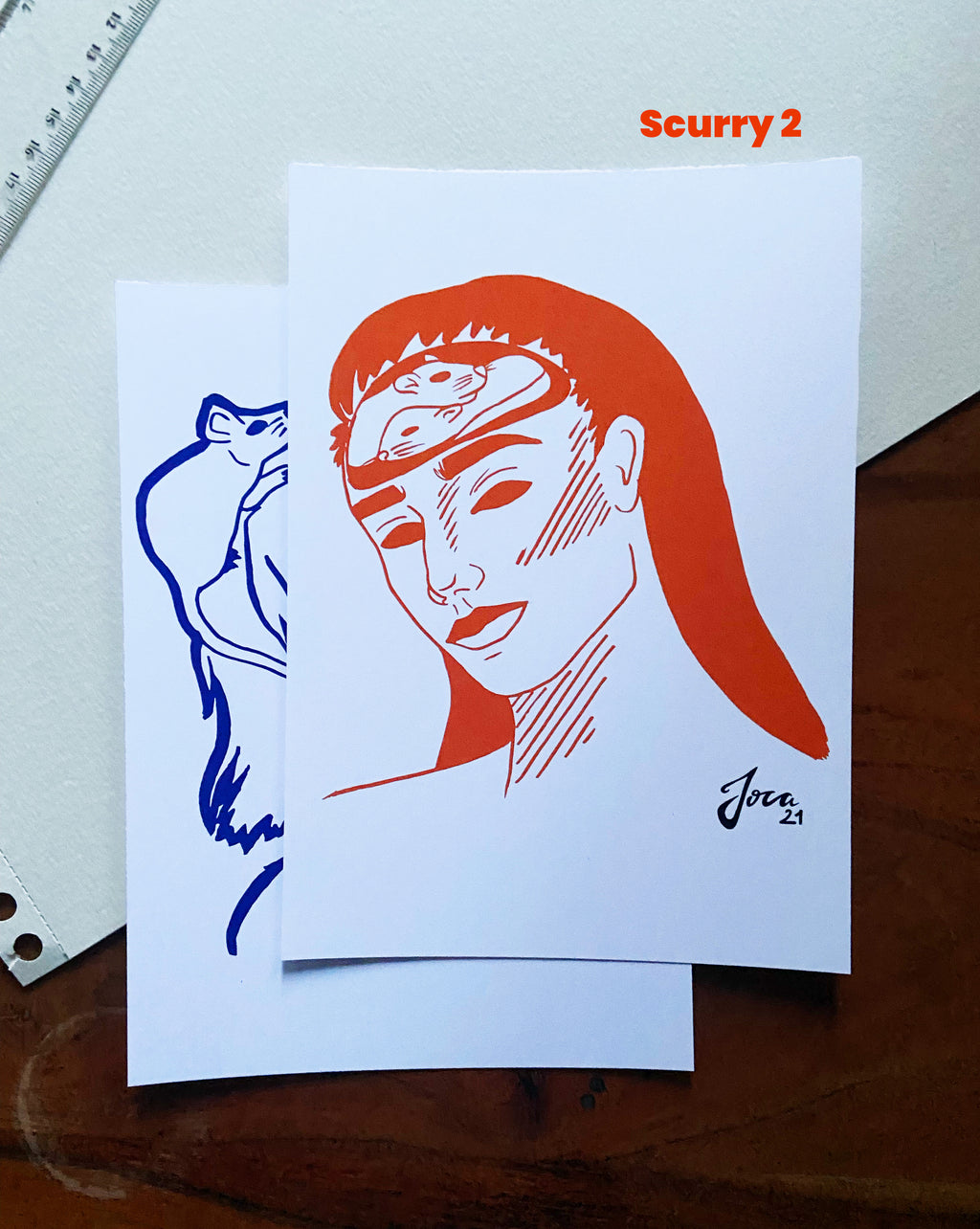 Kunstausdruck Artprints "Scurry 1&2" – A5 // grafische Illustration – hochwertiger Kunstausdruck // Ratten im Kopf // Künstlerin Joca
