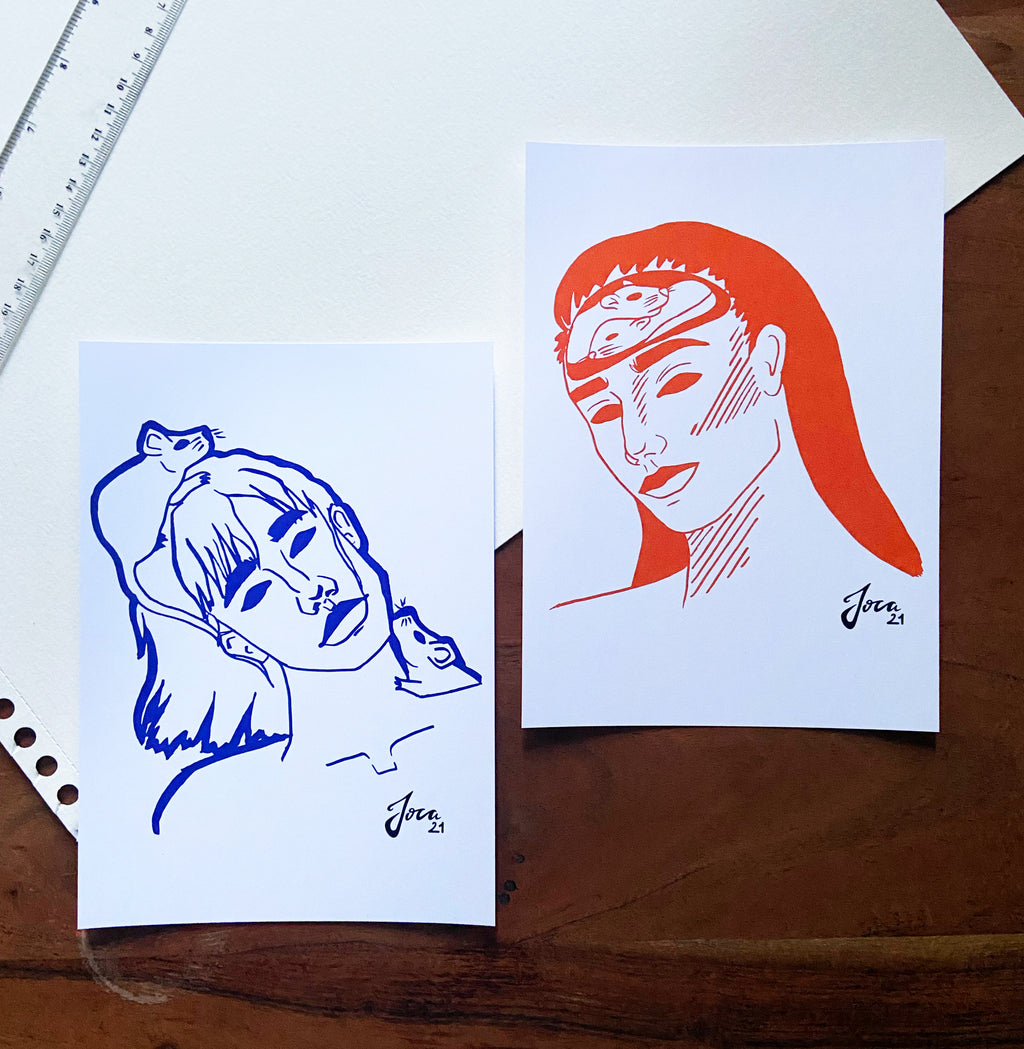 Kunstausdruck Artprints "Scurry 1&2" – A5 // grafische Illustration – hochwertiger Kunstausdruck // Ratten im Kopf // Künstlerin Joca
